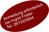 Anmeldung erforderlich bei Ingrid Frister Tel. 09133/5994